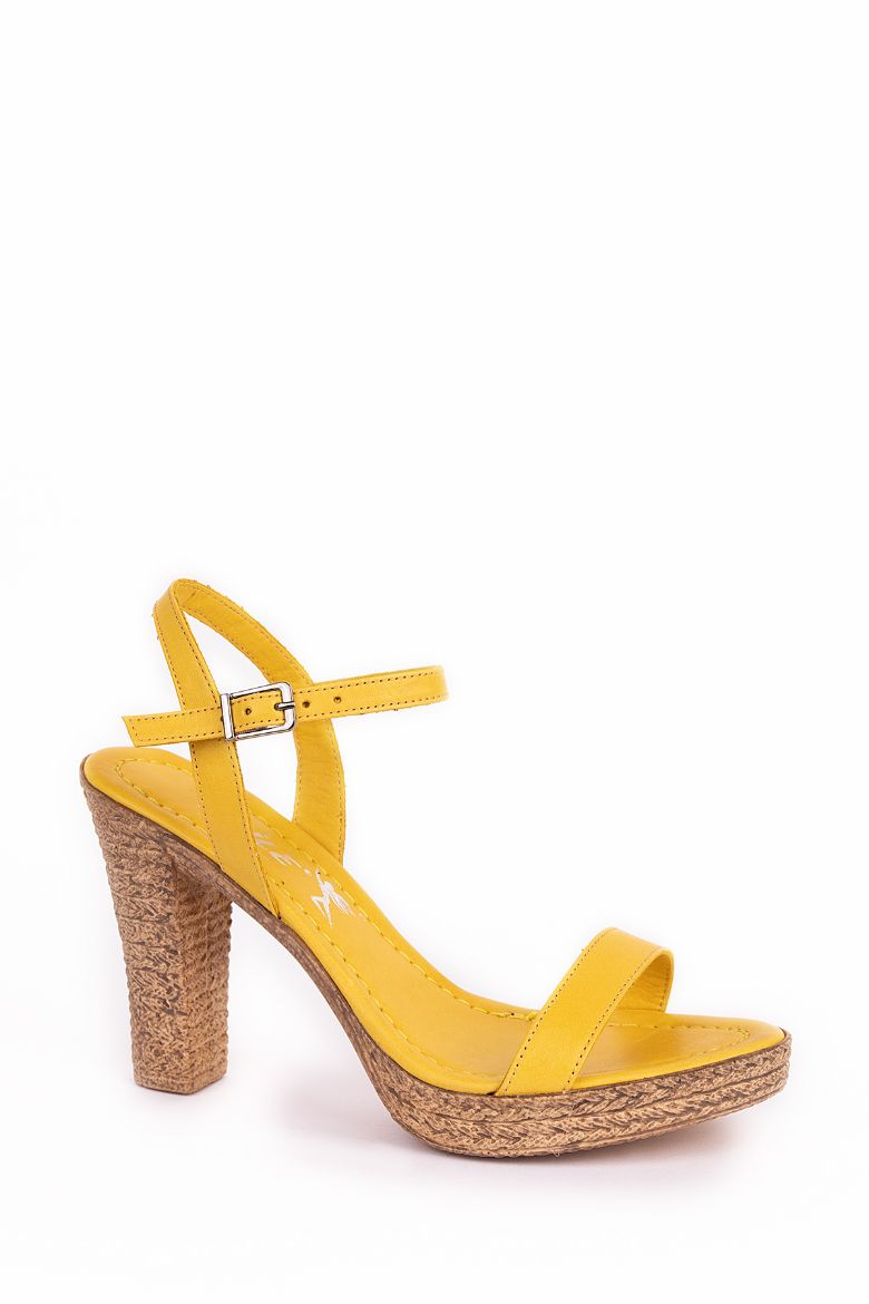 Hakiki Deri Yüksek Topuklu Kadın Ayakkabı Sarı resmi